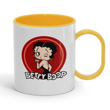 Betty Boop kiss, Κούπα (πλαστική) (BPA-FREE) Polymer Κίτρινη για παιδιά, 330ml