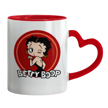 Betty Boop kiss, Κούπα καρδιά χερούλι κόκκινη, κεραμική, 330ml