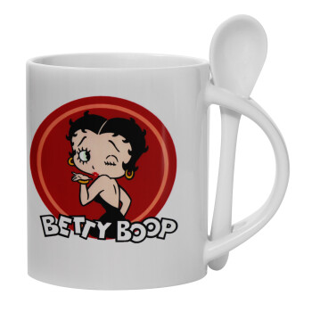 Betty Boop kiss, Ceramic coffee mug with Spoon, 330ml (1pcs)