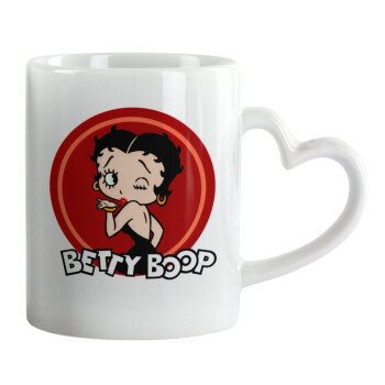 Betty Boop kiss, Κούπα καρδιά χερούλι λευκή, κεραμική, 330ml