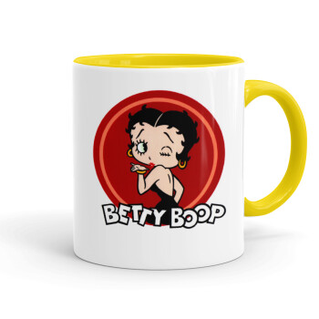 Betty Boop kiss, Κούπα χρωματιστή κίτρινη, κεραμική, 330ml