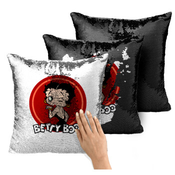 Betty Boop kiss, Μαξιλάρι καναπέ Μαγικό Μαύρο με πούλιες 40x40cm περιέχεται το γέμισμα