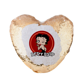 Betty Boop kiss, Μαξιλάρι καναπέ καρδιά Μαγικό Χρυσό με πούλιες 40x40cm περιέχεται το  γέμισμα