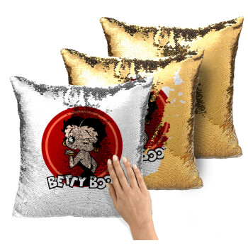 Betty Boop kiss, Μαξιλάρι καναπέ Μαγικό Χρυσό με πούλιες 40x40cm περιέχεται το γέμισμα