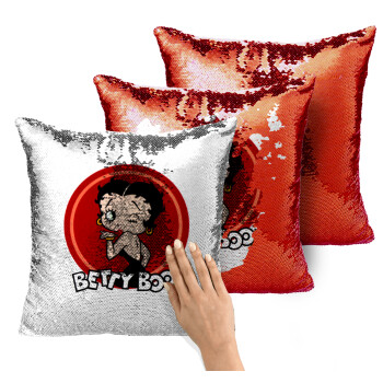 Betty Boop kiss, Μαξιλάρι καναπέ Μαγικό Κόκκινο με πούλιες 40x40cm περιέχεται το γέμισμα