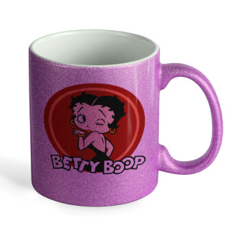 Betty Boop kiss, Κούπα Μωβ Glitter που γυαλίζει, κεραμική, 330ml
