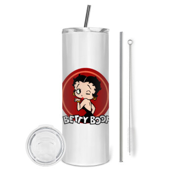 Betty Boop kiss, Eco friendly stainless steel tumbler 600ml, with metal straw & cleaning brush