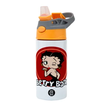 Betty Boop kiss, Children's hot water bottle, stainless steel, with safety straw, Orange/Grey (360ml) BPA-FREE