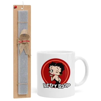 Betty Boop kiss, Easter Set, Ceramic Cup (330ml) & Easter aromatic flat candle (30cm) (GRAY)