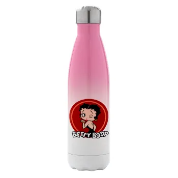 Betty Boop kiss, Μεταλλικό παγούρι θερμός Ροζ/Λευκό (Stainless steel), διπλού τοιχώματος, 500ml