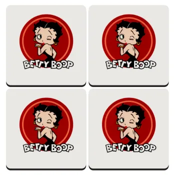 Betty Boop kiss, ΣΕΤ 4 Σουβέρ ξύλινα τετράγωνα (9cm)