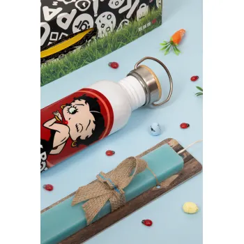 Betty Boop kiss, Πασχαλινή Λαμπάδα με παγούρι μεταλλικό (620ml, stainless steel) & κερί αρωματικό πλακέ (30cm) (ΤΙΡΚΟΥΑΖ)