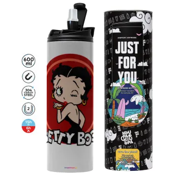 Betty Boop kiss, Tumbler ποτήρι θερμό ΓΚΡΙ από ανοξείδωτο ατσάλι 600ml