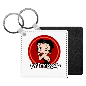Betty Boop kiss, Μπρελόκ Δερματίνη, τετράγωνο ΜΑΥΡΟ (5x5cm)