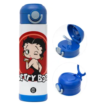 Betty Boop kiss, Παιδικό παγούρι θερμό, ανοξείδωτο, με καλαμάκι ασφαλείας, ΜΠΛΕ (500ml)