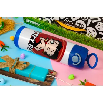 Betty Boop kiss, Πασχαλινή Λαμπάδα με Παιδικό παγούρι θερμό, ανοξείδωτο, με καλαμάκι ασφαλείας, ΜΠΛΕ (500ml)