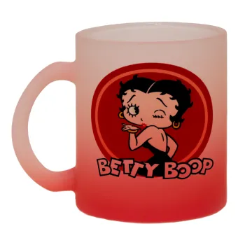 Betty Boop kiss, Κούπα γυάλινη δίχρωμη με βάση το κόκκινο ματ, 330ml