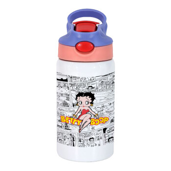 Betty Boop, Children's hot water bottle, stainless steel, with safety straw, pink/purple (350ml)