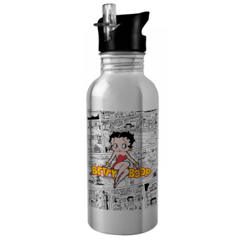 Betty Boop, Water bottle Silver with straw, stainless steel 600ml