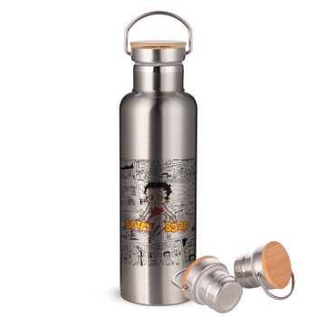 Betty Boop, Stainless steel Silver with wooden lid (bamboo), double wall, 750ml