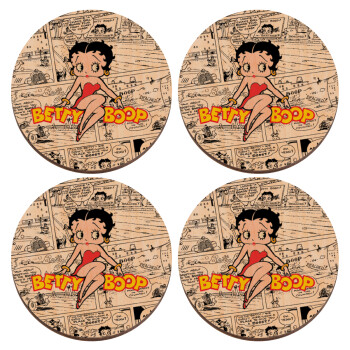 Betty Boop, ΣΕΤ x4 Σουβέρ ξύλινα στρογγυλά plywood (9cm)