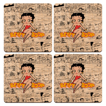 Betty Boop, ΣΕΤ x4 Σουβέρ ξύλινα τετράγωνα plywood (9cm)