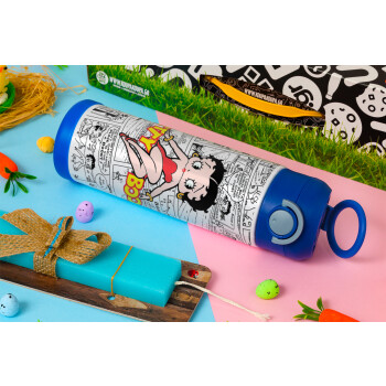 Betty Boop, Easter candle, Childrens hot water bottle, stainless steel, with safety straw, BLUE (500ml)
