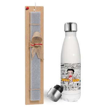 Betty Boop, Πασχαλινή λαμπάδα, μεταλλικό παγούρι θερμός λευκός (500ml) & λαμπάδα αρωματική πλακέ (30cm) (ΓΚΡΙ)