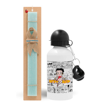 Betty Boop, Easter Set, metallic aluminum water bottle (500ml) & scented flat candle (30cm) (TURQUOISE)
