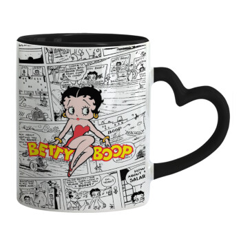Betty Boop, Κούπα καρδιά χερούλι μαύρη, κεραμική, 330ml