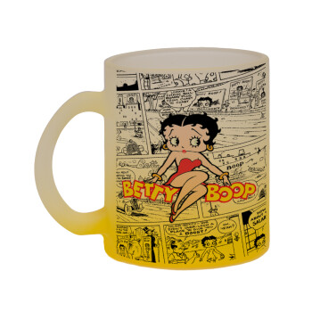 Betty Boop, Κούπα γυάλινη δίχρωμη με βάση το κίτρινο ματ, 330ml