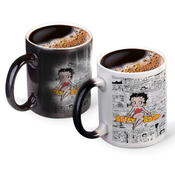 Betty Boop, Color changing magic Mug, ceramic, 330ml when adding hot liquid inside, the black colour desappears (1 pcs)