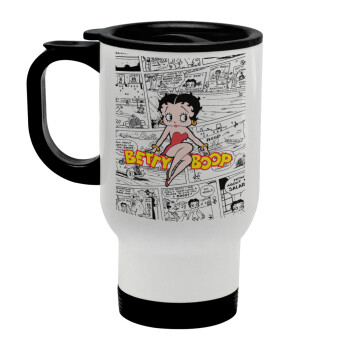 Betty Boop, Stainless steel travel mug with lid, double wall white 450ml