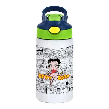 Betty Boop, Children's hot water bottle, stainless steel, with safety straw, green, blue (350ml)