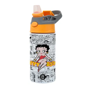 Betty Boop, Children's hot water bottle, stainless steel, with safety straw, Orange/Grey (360ml) BPA-FREE