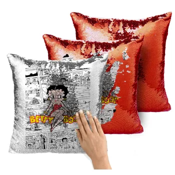 Betty Boop, Μαξιλάρι καναπέ Μαγικό Κόκκινο με πούλιες 40x40cm περιέχεται το γέμισμα