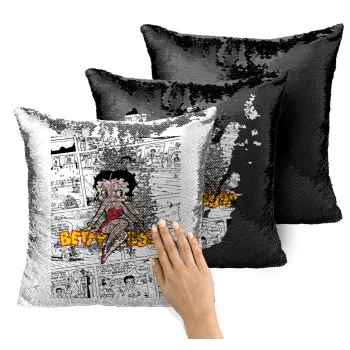 Betty Boop, Μαξιλάρι καναπέ Μαγικό Μαύρο με πούλιες 40x40cm περιέχεται το γέμισμα