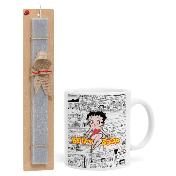 Betty Boop, Easter Set, Ceramic Cup (330ml) & Easter aromatic flat candle (30cm) (GRAY)