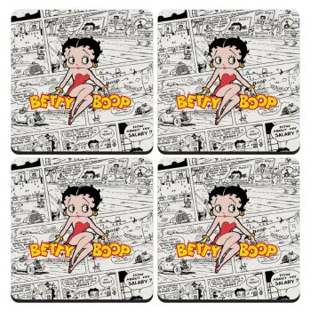 Betty Boop, ΣΕΤ 4 Σουβέρ ξύλινα τετράγωνα (9cm)