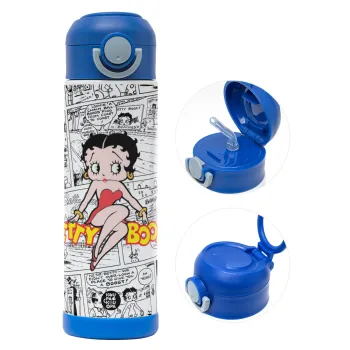 Betty Boop, Παιδικό παγούρι θερμό, ανοξείδωτο, με καλαμάκι ασφαλείας, ΜΠΛΕ (500ml)