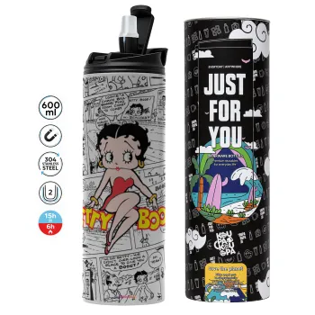 Betty Boop, Tumbler ποτήρι θερμό ΓΚΡΙ από ανοξείδωτο ατσάλι 600ml