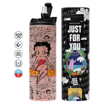 Betty Boop, Tumbler ποτήρι θερμό ΡΟΖ από ανοξείδωτο ατσάλι 600ml