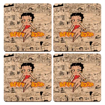Betty Boop, ΣΕΤ x4 Σουβέρ ξύλινα τετράγωνα plywood (9cm)