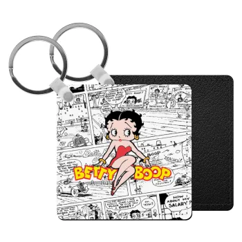 Betty Boop, Μπρελόκ Δερματίνη, τετράγωνο ΜΑΥΡΟ (5x5cm)