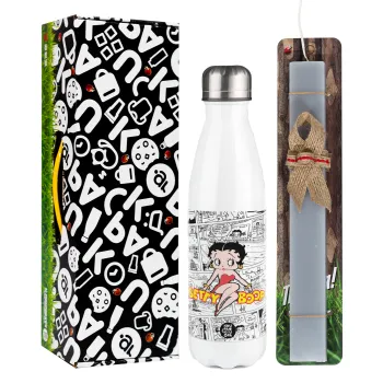 Betty Boop, Easter candle, metallic white thermos bottle (500ml) & aromatic flat candle (30cm) (GRAY)