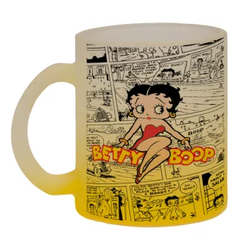 Betty Boop, Κούπα γυάλινη δίχρωμη με βάση το κίτρινο ματ, 330ml