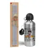 Easter Set, metallic silver aluminum water bottle (500ml) & aromatic flat Easter candle (30cm) (GRAY)
