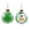 Transparent Christmas tree ball ornament with green filling 8cm