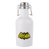 Batman classic logo, Μεταλλικό παγούρι Λευκό (Stainless steel) με καπάκι ασφαλείας 1L