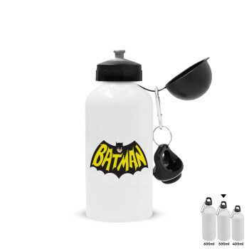 Batman classic logo, Μεταλλικό παγούρι νερού, Λευκό, αλουμινίου 500ml